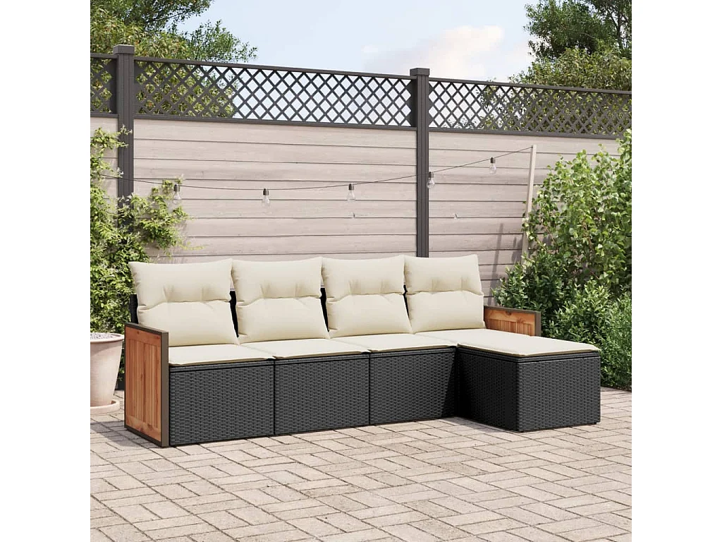 5-delige Loungeset met kussens poly rattan zwart BE704169