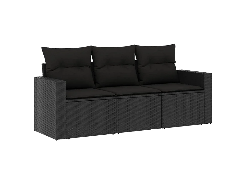 3 pcs conjunto sofás de jardim com almofadões vime PE preto PT166181