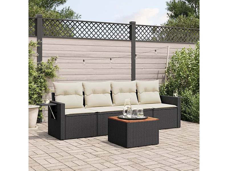 Salon de jardin 5 pcs avec coussins noir résine tressée FR24454