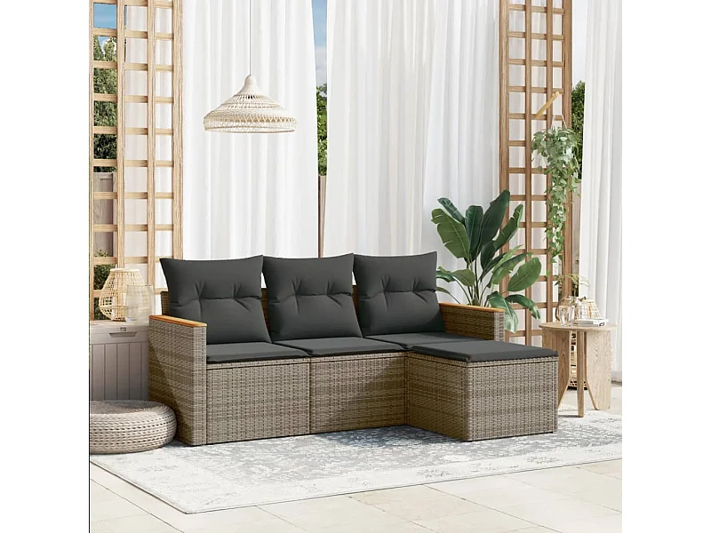 4-delige Loungeset met kussens poly rattan grijs BE370557