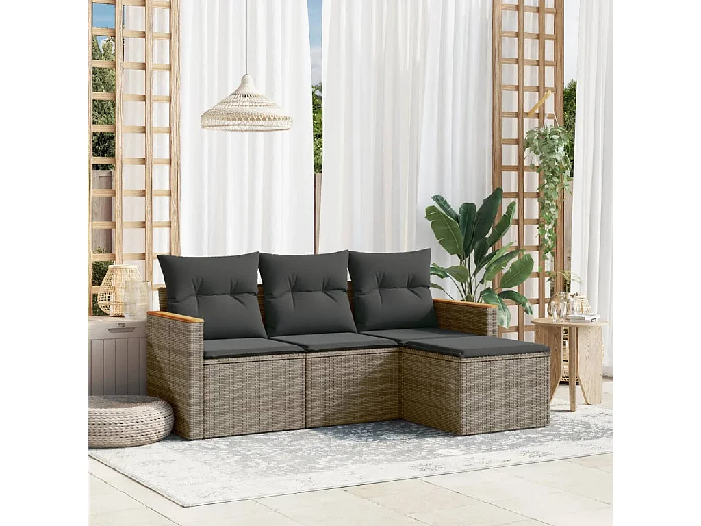 4-delige Loungeset met kussens poly rattan grijs BE370557