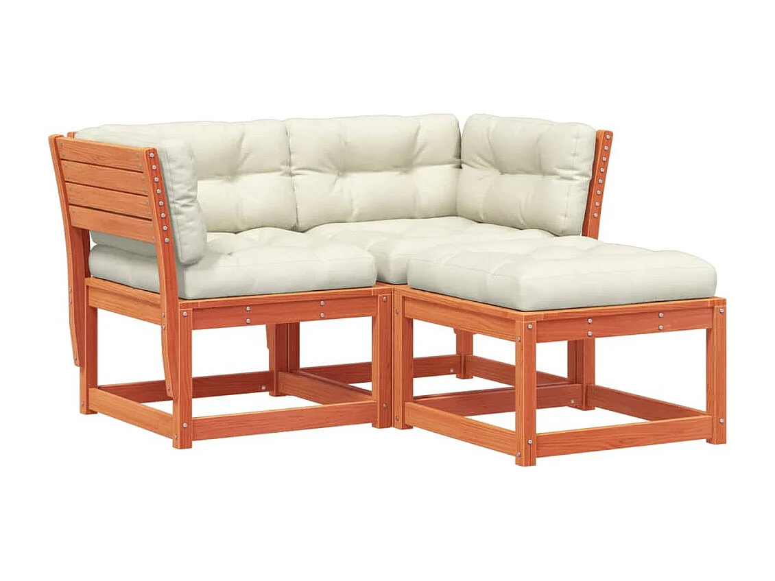 Salon de jardin 3 pcs avec coussins cire marron bois pin massif FR51936