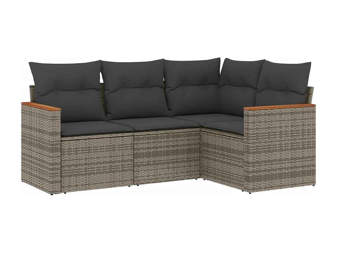 Salon de jardin 4 pcs avec coussins gris résine tressée FR53026