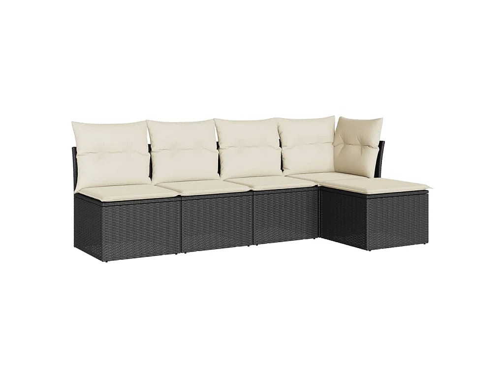 5-delige Loungeset met kussens poly rattan zwart BE310213