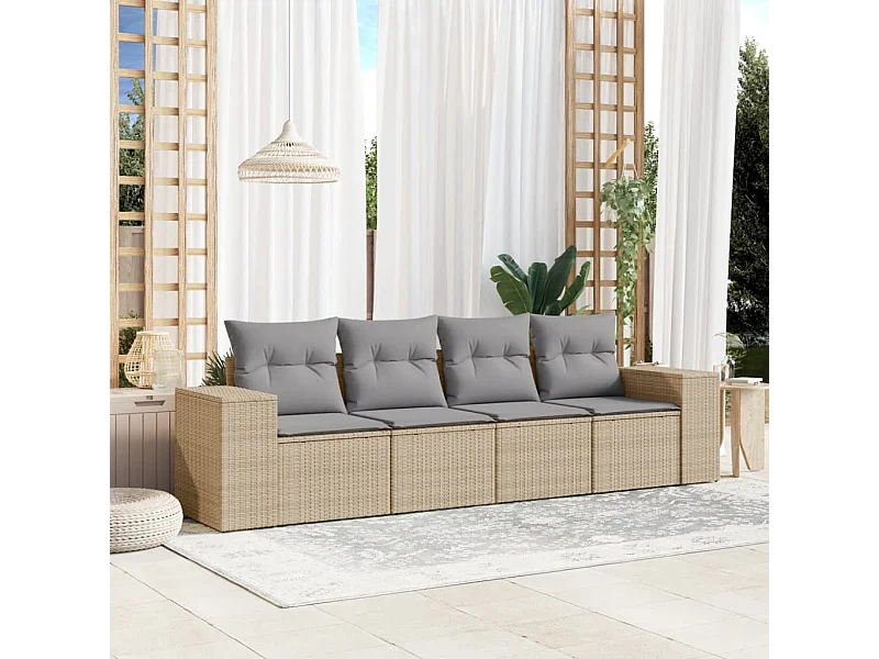 Salon de jardin avec coussins 4 pcs beige résine tressée FR70980