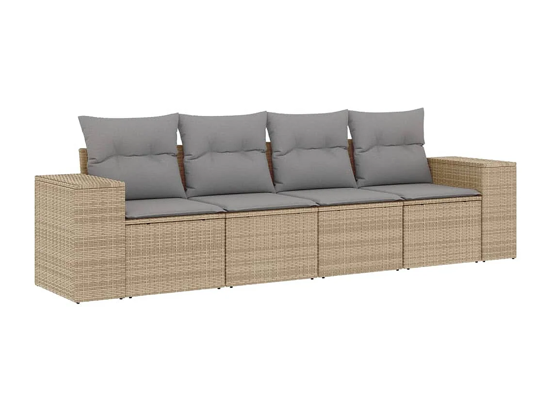Salon de jardin avec coussins 4 pcs beige résine tressée FR70980