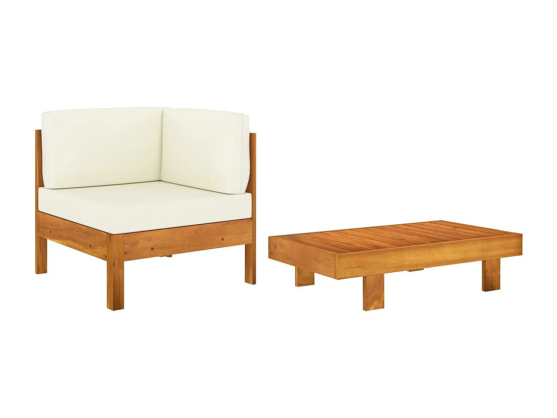 2 pcs conj. lounge de jardim c/ almofadões branco nata acácia PT908314