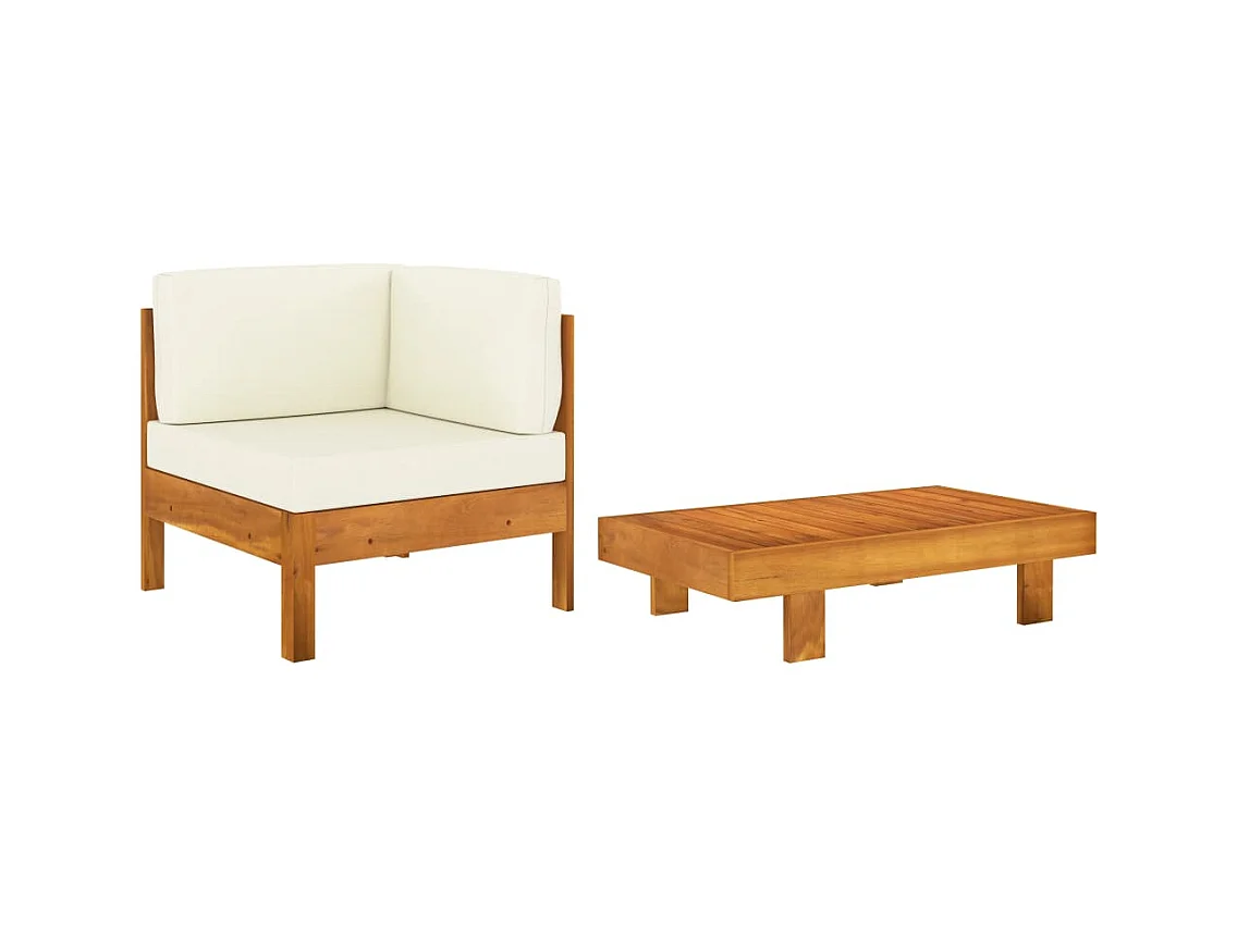 Salon de jardin 2 pcs avec coussins blanc crème Bois d'acacia FR33811