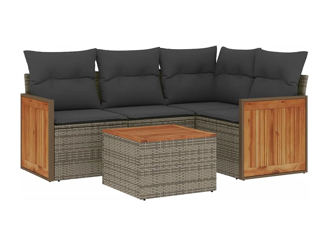 Salon de jardin 5 pcs avec coussins gris résine tressée FR91425