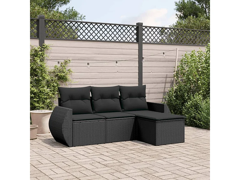 4 pcs conjunto de sofás para jardim c/ almofadões vime PE preto PT273749