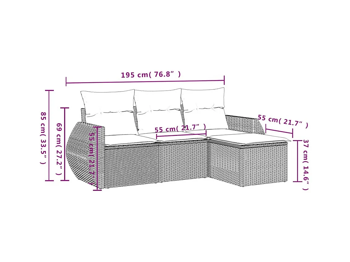 Salon de jardin 4 pcs avec coussins noir résine tressée FR64829