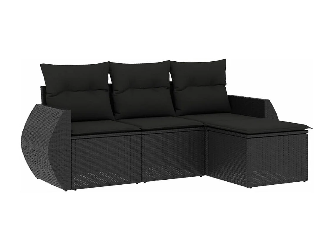 Salon de jardin 4 pcs avec coussins noir résine tressée FR64829