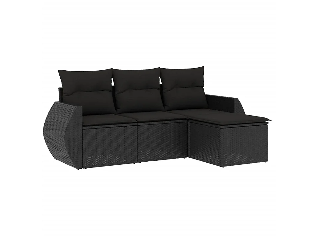 Salon de jardin 4 pcs avec coussins noir résine tressée FR64829