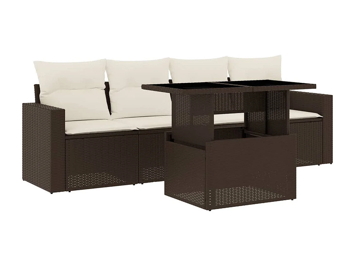 5 pcs conjunto sofás p/ jardim c/ almofadões vime PE castanho PT254946