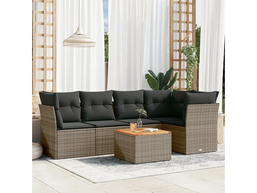 6 pcs conjunto sofás de jardim com almofadões vime cinzento PT925833