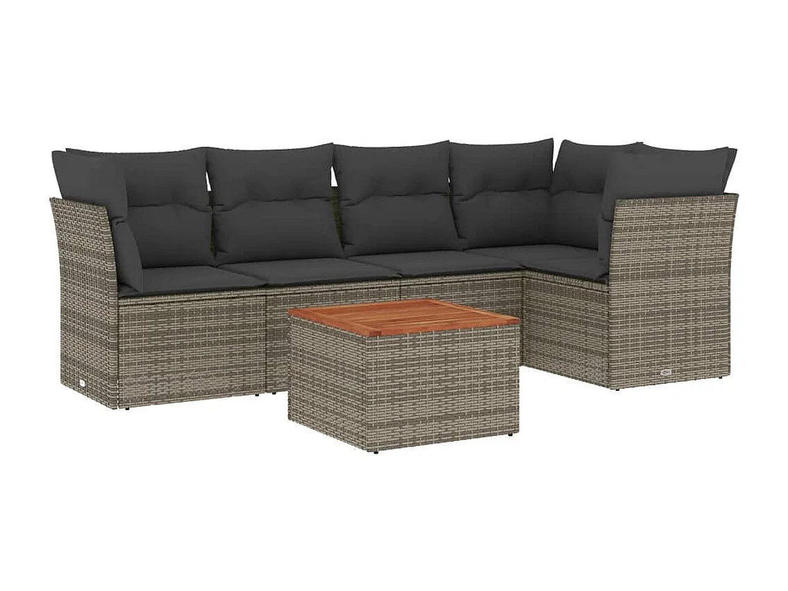 6 pcs conjunto sofás de jardim com almofadões vime cinzento PT925833