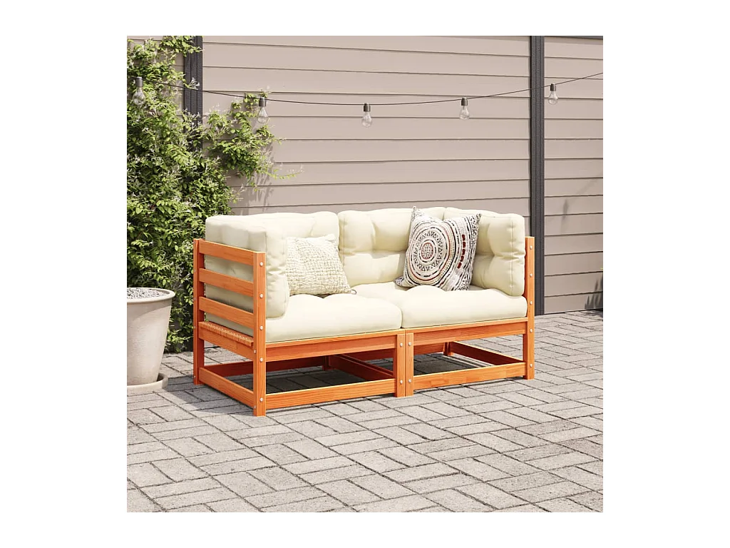 Salon de jardin 2 pcs avec coussins cire marron bois pin massif FR47068