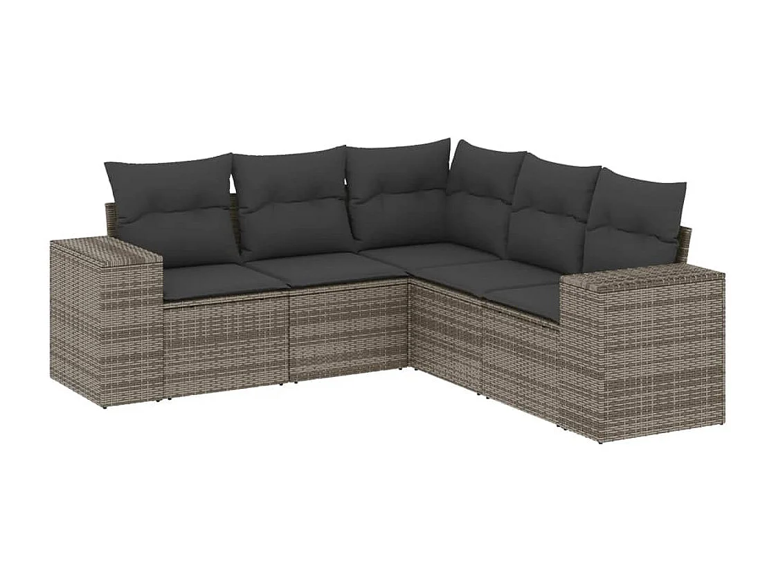 Salon de jardin 5 pcs avec coussins gris résine tressée FR78023