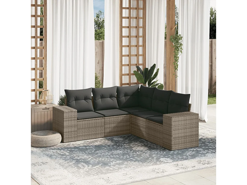 Salon de jardin 5 pcs avec coussins gris résine tressée FR78023