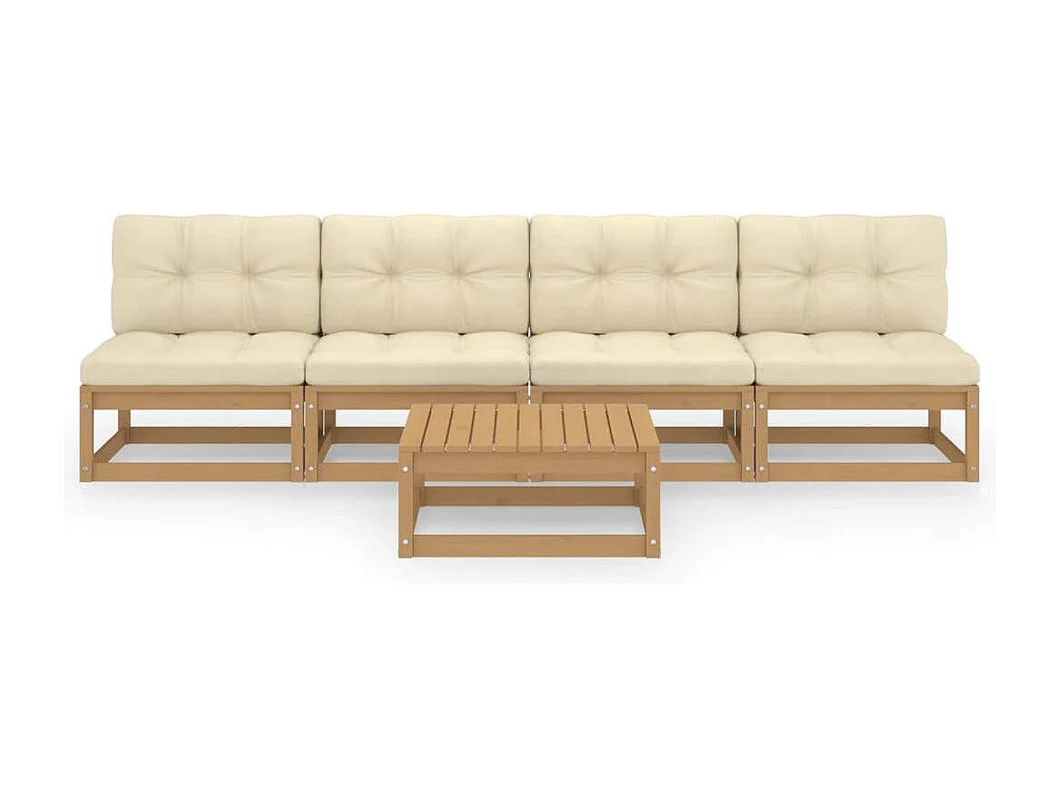 5 pcs conjunto lounge de jardim c/ almofadões pinho maciço PT710488