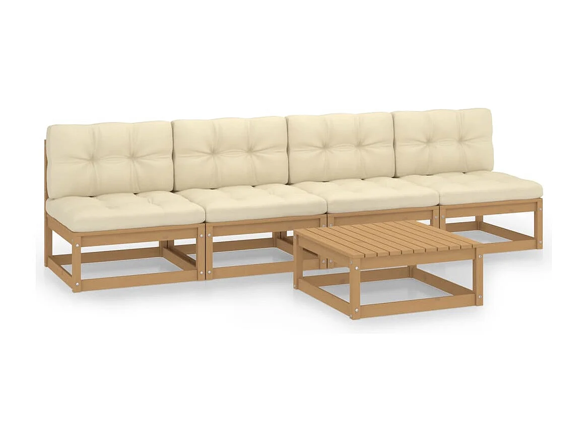 5 pcs conjunto lounge de jardim c/ almofadões pinho maciço PT710488