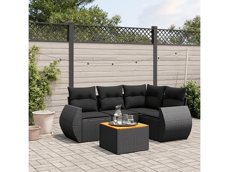 5 pcs conjunto sofás de jardim com almofadões vime PE preto PT769426