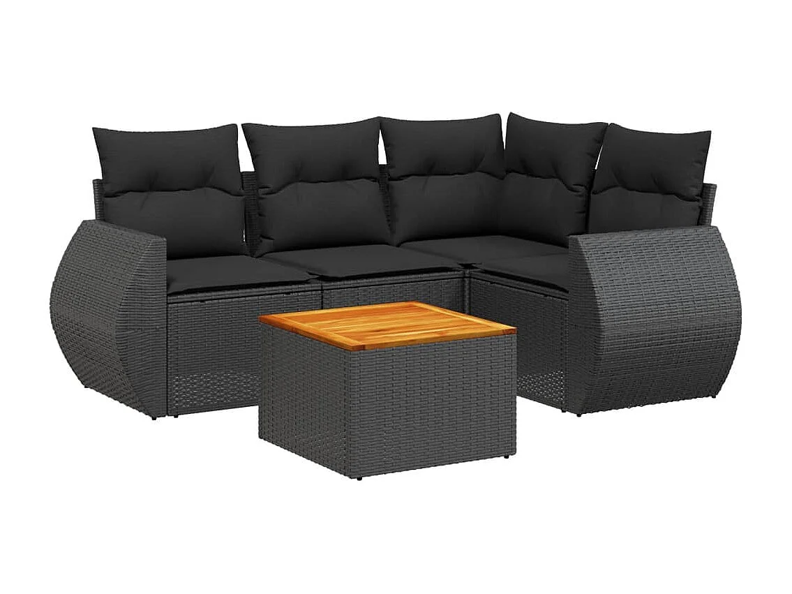 5 pcs conjunto sofás de jardim com almofadões vime PE preto PT769426