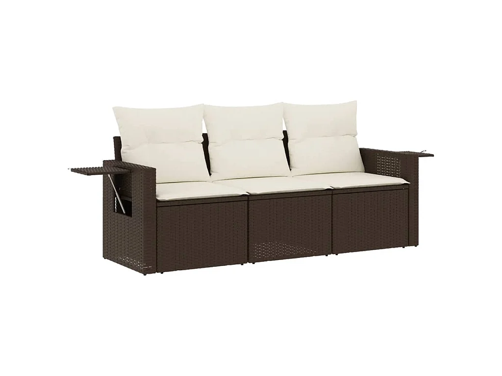 Salon de jardin avec coussins 3 pcs marron résine tressée FR40020