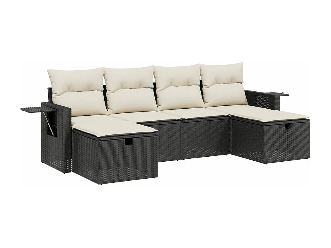 6 pcs conjunto sofás de jardim c/ almofadões vime PE preto PT433722