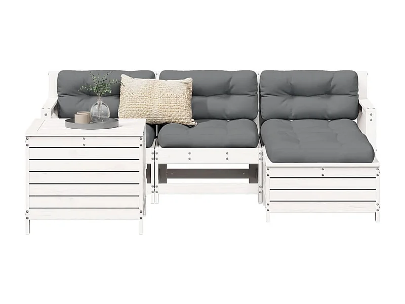 Salon de jardin 5 pcs blanc bois massif de pin FR10716
