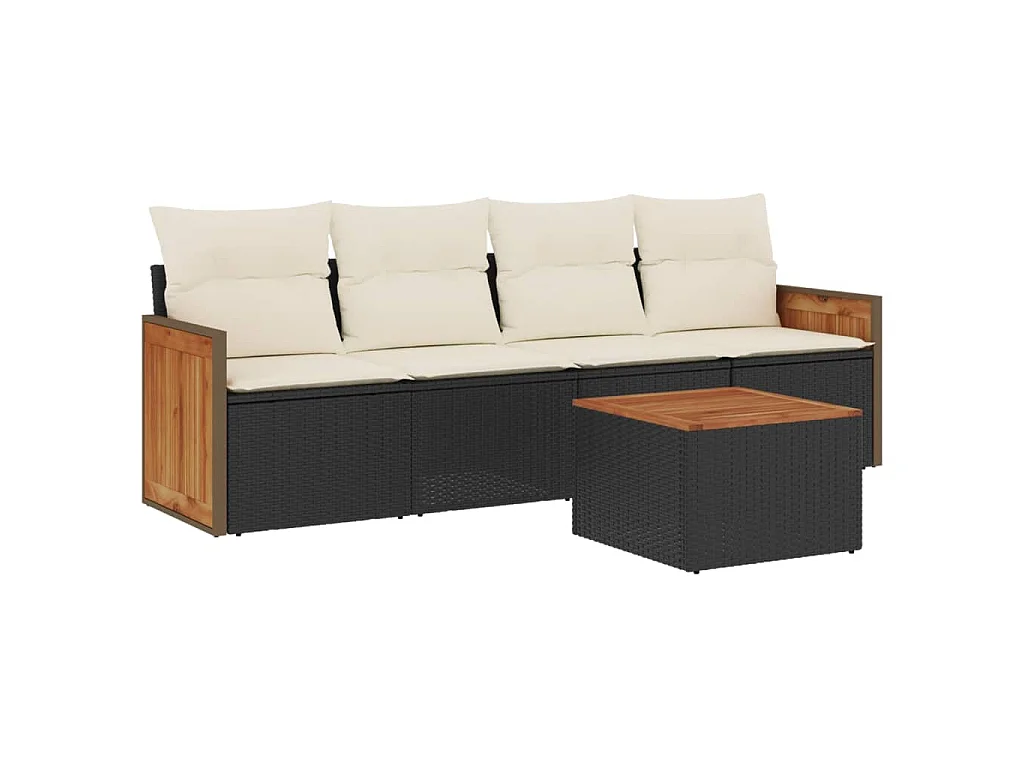 Salon de jardin 5 pcs avec coussins noir résine tressée FR75346