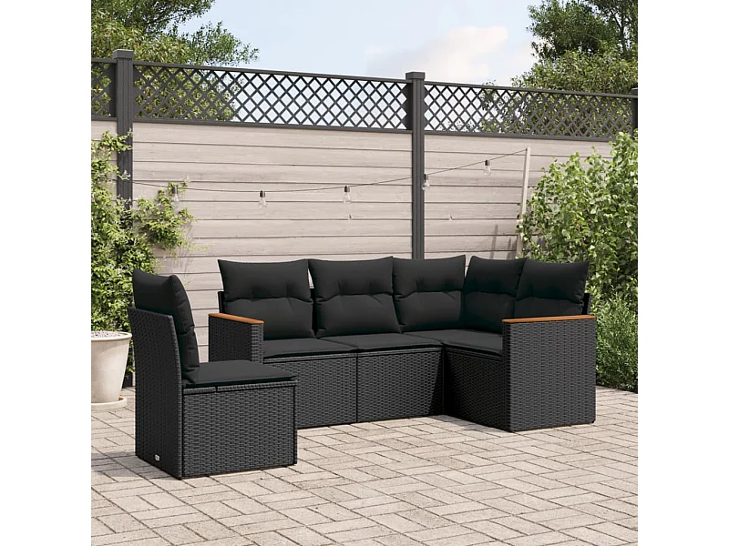 5 pcs conjunto sofás de jardim com almofadões vime PE preto PT621685