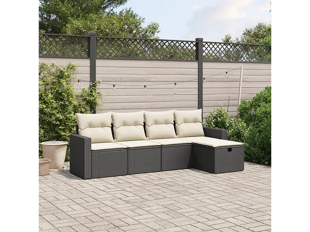 Salon de jardin 5 pcs avec coussins noir résine tressée FR22095