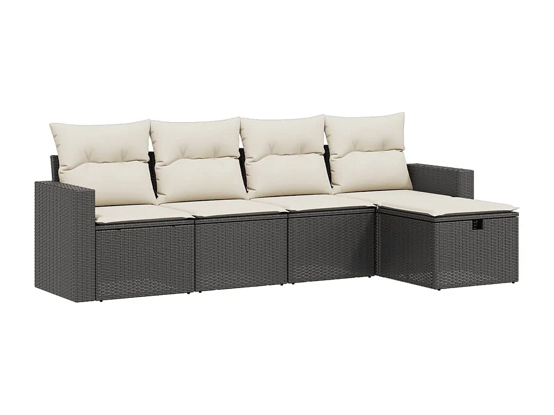 Salon de jardin 5 pcs avec coussins noir résine tressée FR22095