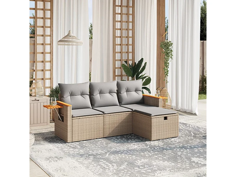 Salon de jardin avec coussins 4pcs mélange beige résine tressée FR84175