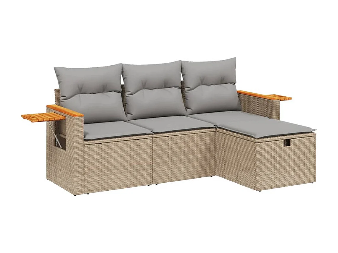 Salon de jardin avec coussins 4pcs mélange beige résine tressée FR84175