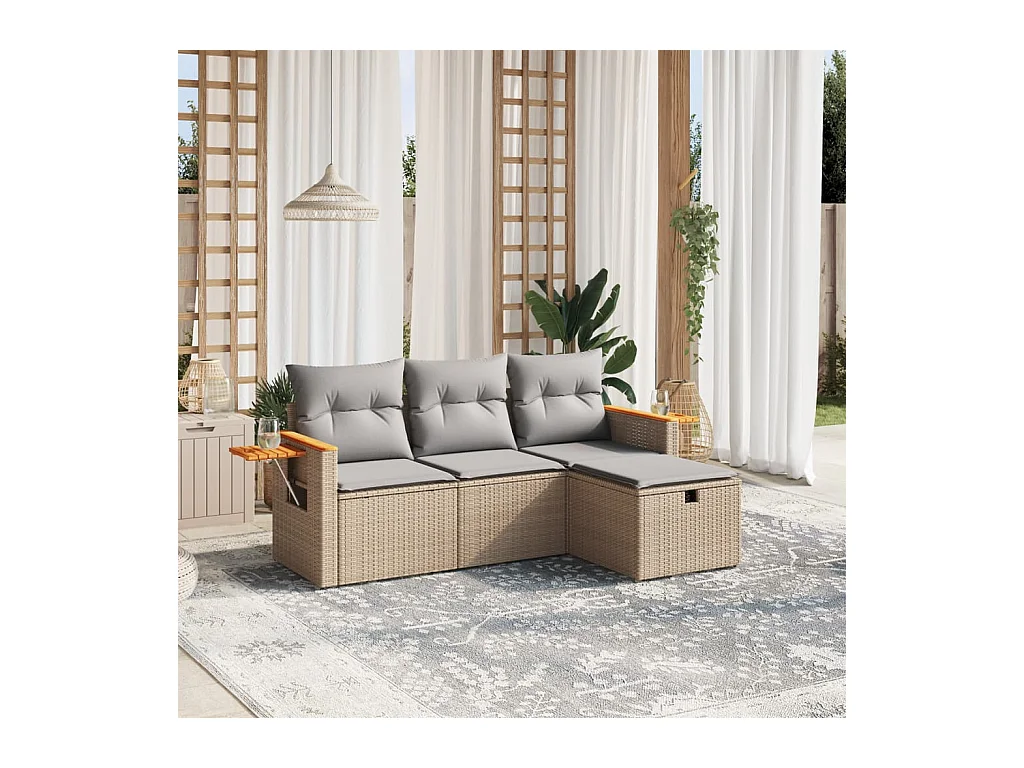 4-delige Loungeset met kussens poly rattan gemengd beige BE442227
