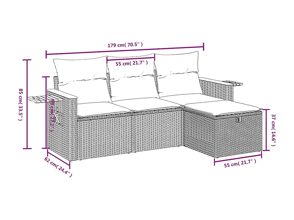 Salon de jardin avec coussins 4pcs mélange beige résine tressée FR84175