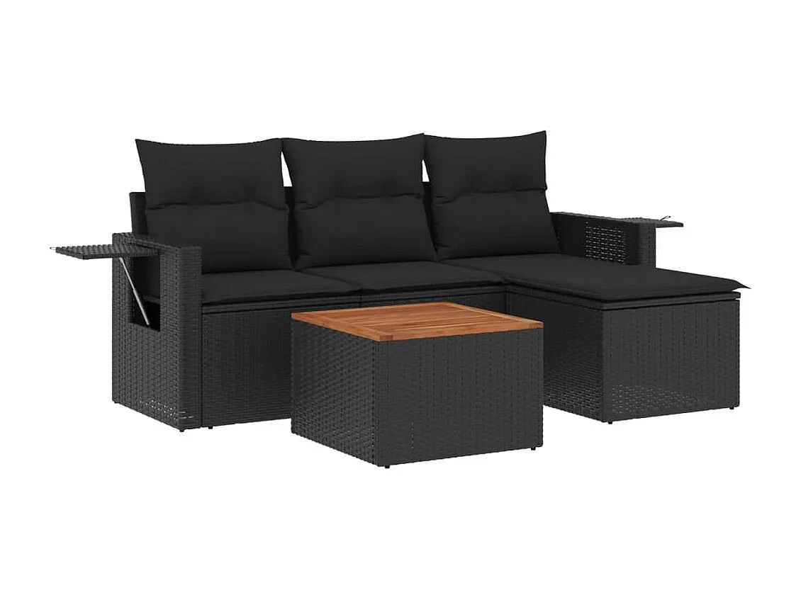 Salon de jardin 5 pcs avec coussins noir résine tressée FR66378