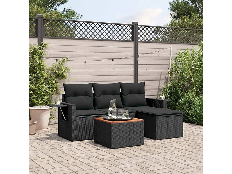 5-delige Loungeset met kussens poly rattan zwart BE568496