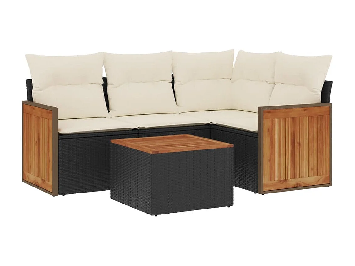 Salon de jardin 5 pcs avec coussins noir résine tressée FR54522