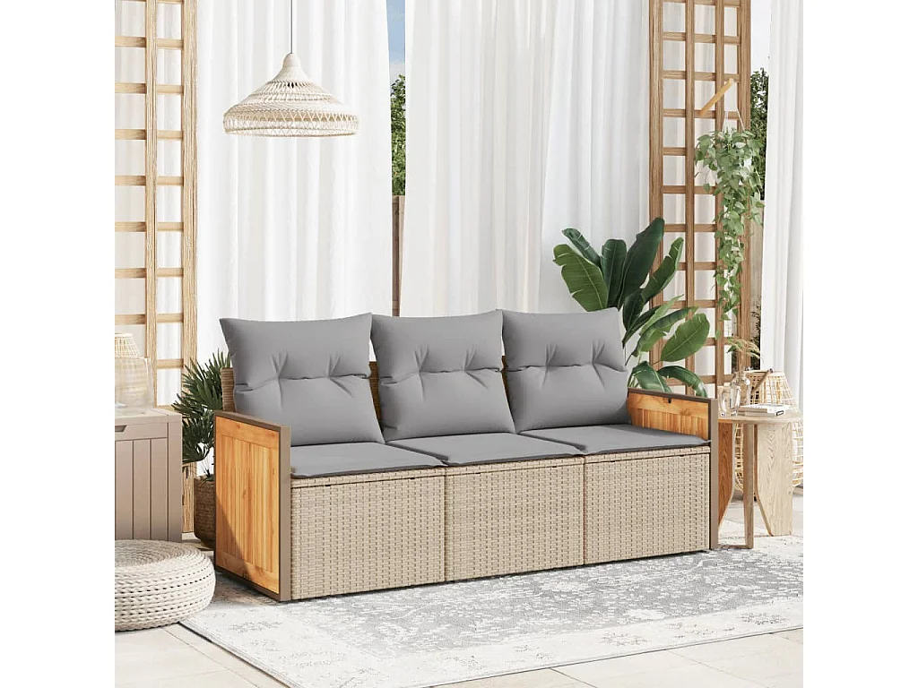 Salon de jardin avec coussins 3 pcs beige résine tressée FR22652