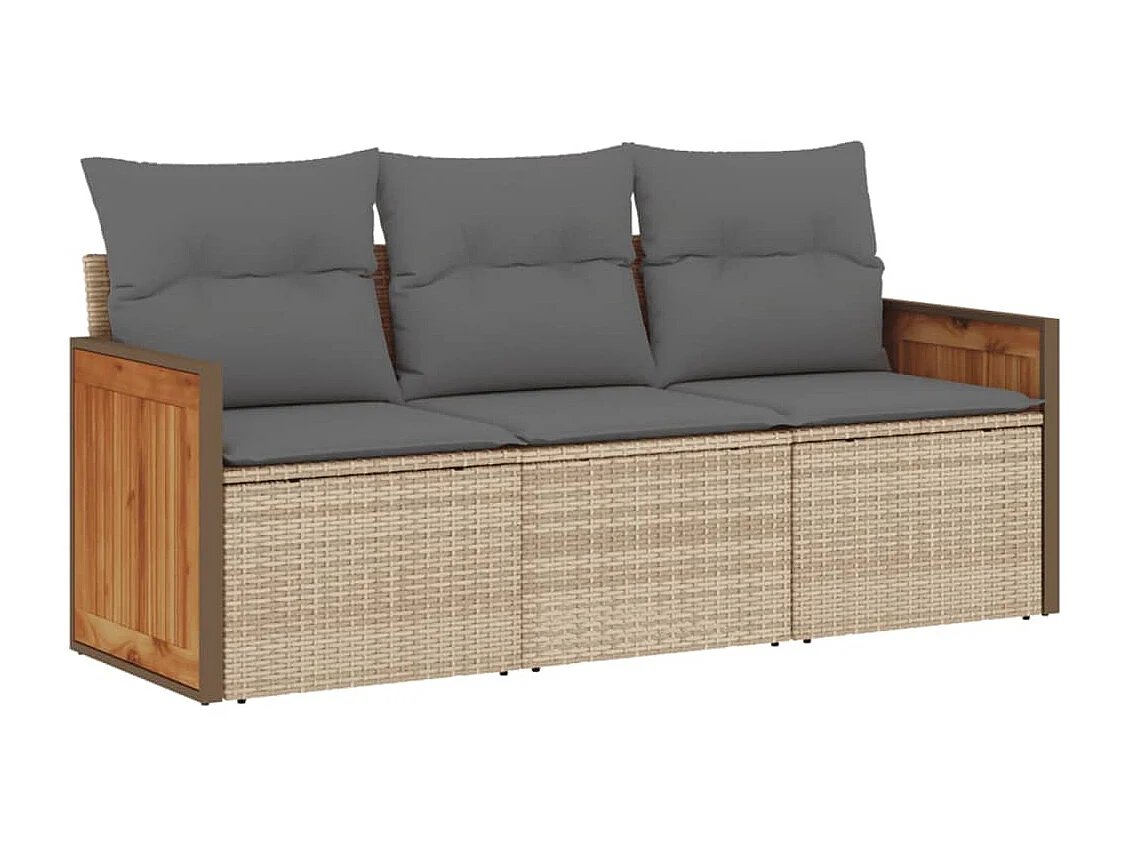 Salon de jardin avec coussins 3 pcs beige résine tressée FR22652