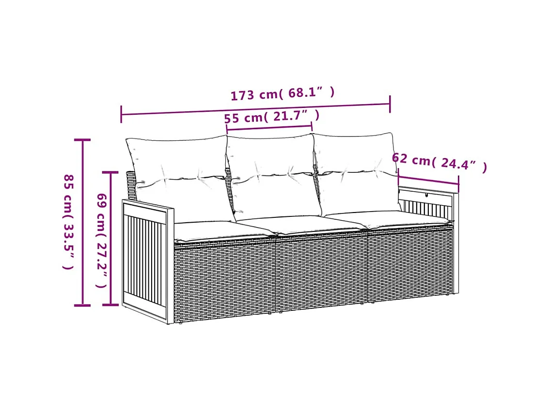 Salon de jardin avec coussins 3 pcs beige résine tressée FR22652