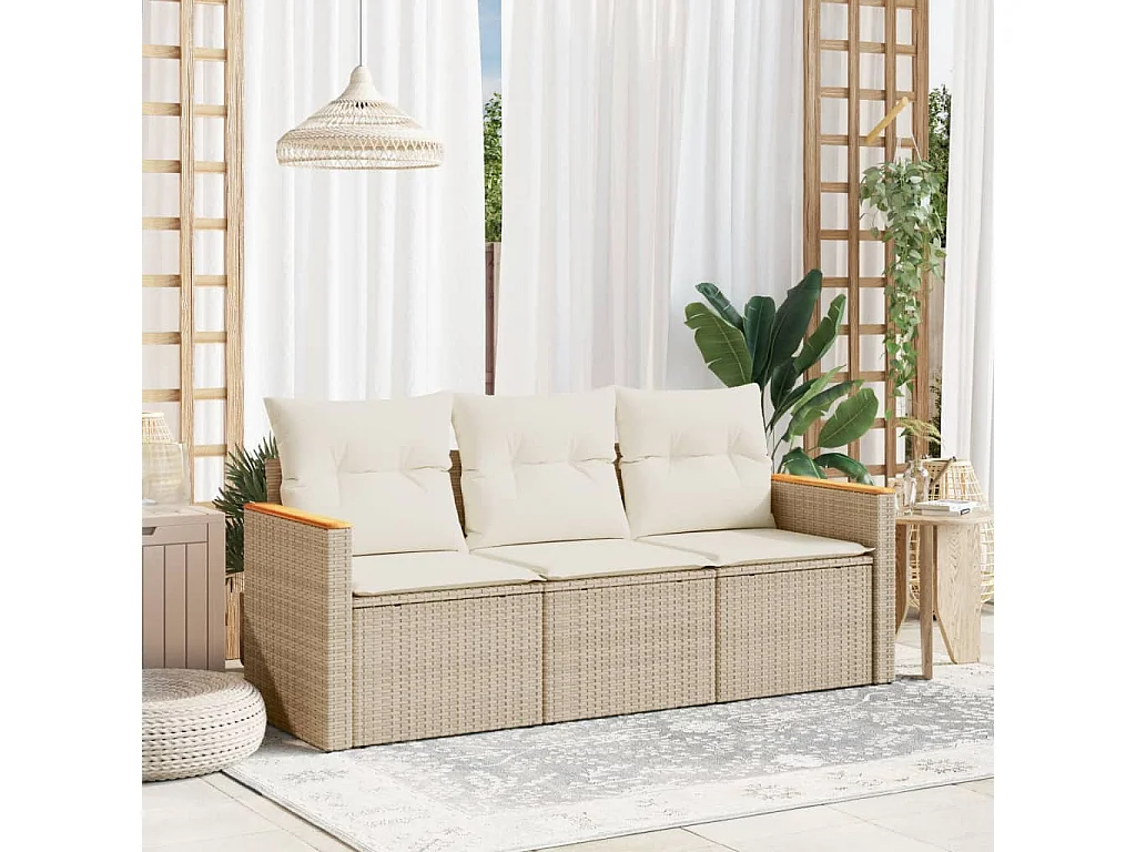 Salon de jardin avec coussins 3 pcs beige résine tressée FR19053