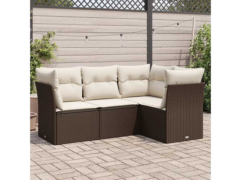 Salon de jardin 4 pcs avec coussins marron résine tressée FR62319