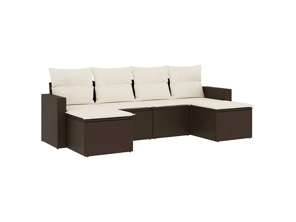 6 pcs conjunto de sofás jardim c/ almofadões vime PE castanho PT447563