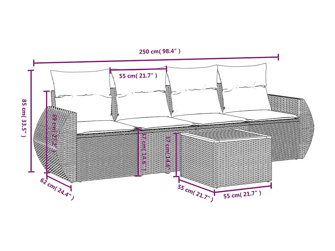 Conjunto de jardín con cojines 5 pzas ratán sintético gris ES998819