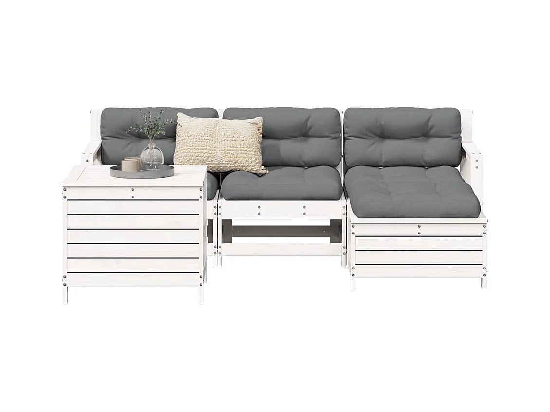 Salon de jardin 5 pcs blanc bois massif de pin FR10543