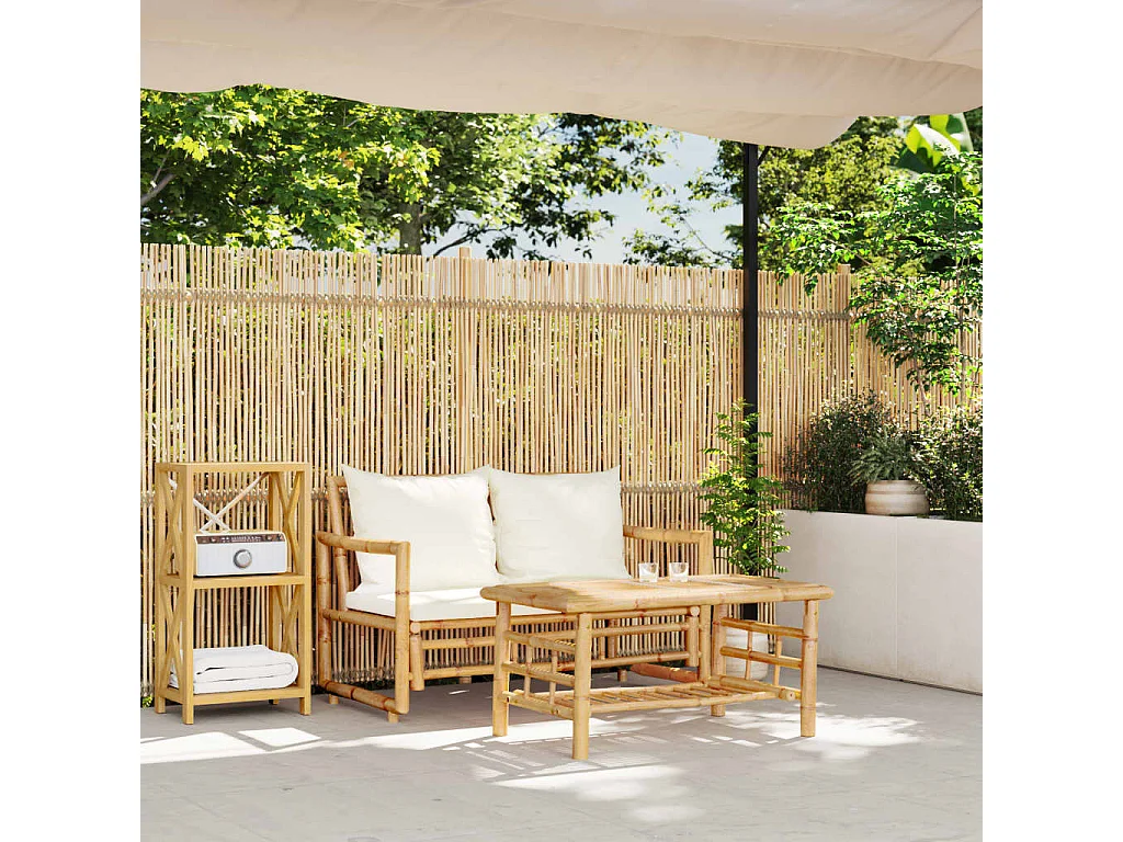 Salon de jardin 2 pcs avec coussins bambou FR17019